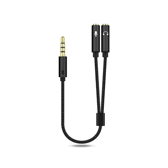 2-in-1 mic and headphones female input to 3.5mm 4-pole male Adapter Cable for laptops and Mobile Phones  - 0.65ft/0.2m