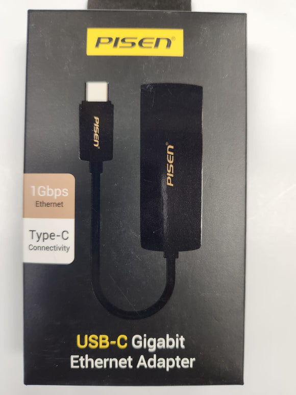 Pisen USB Type-C to Ethernet RJ45 Gigabit LAN Adapter  Black - New
