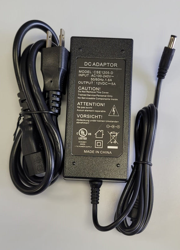 AC 100-240V to 12V DC 5A DC Power Supply Charger Adapter for Security Camera Model: CSE1205-D 5.5mm x 2.1/2.5mm