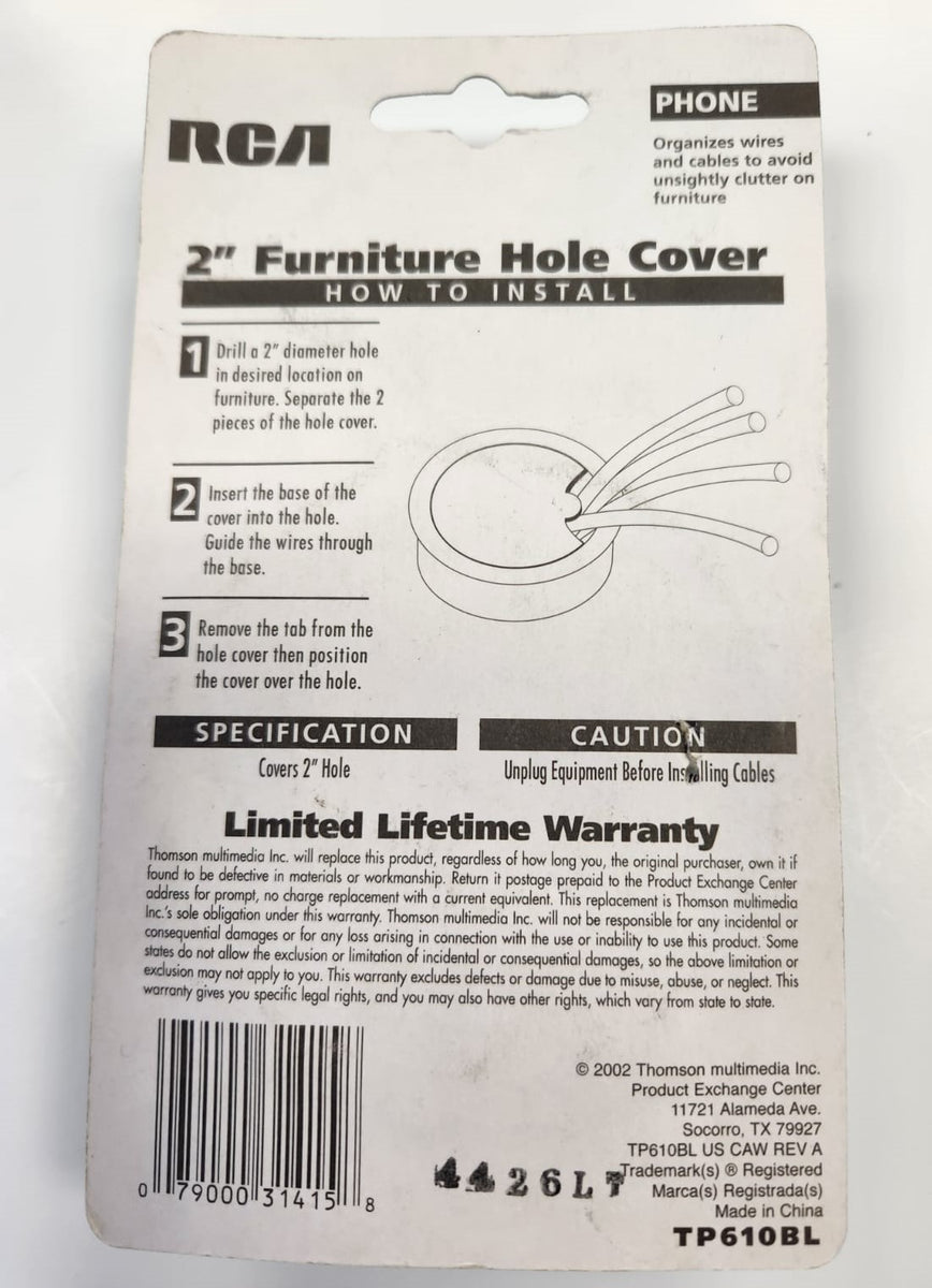 RCA 2" Furniture Hole Cover to organize wires and cables TP610BL New