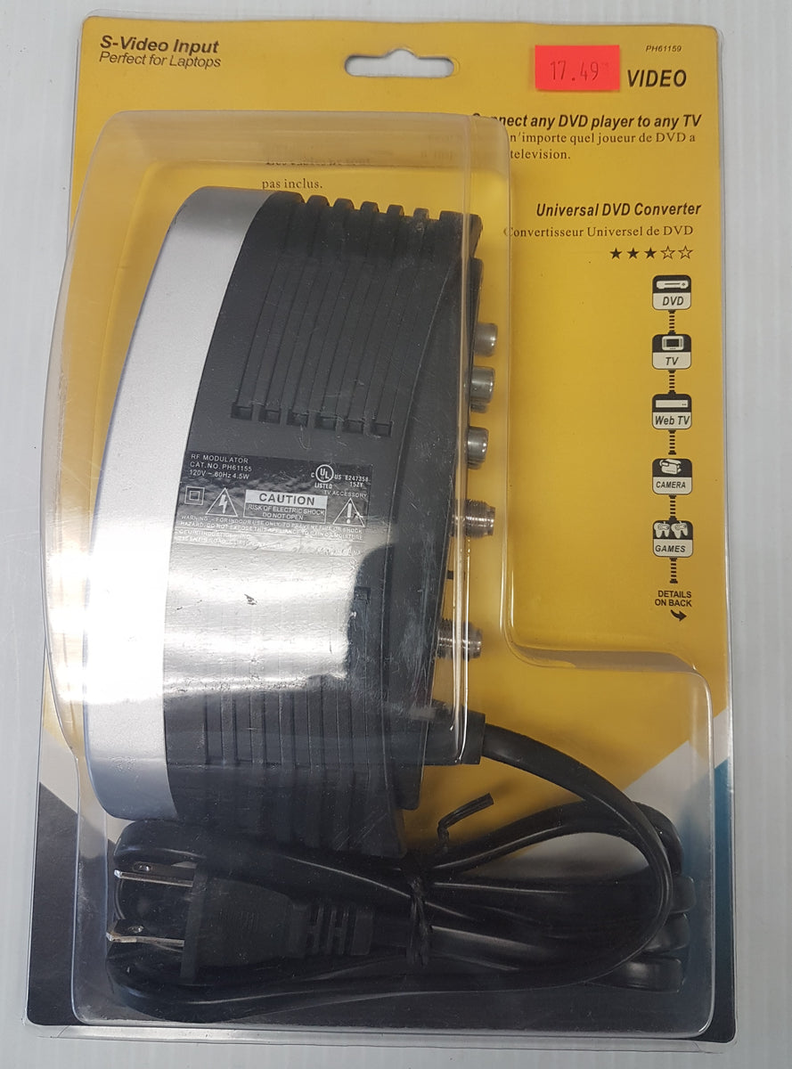 RF Modulator Video Converter Connect any RCA output to any TV with F