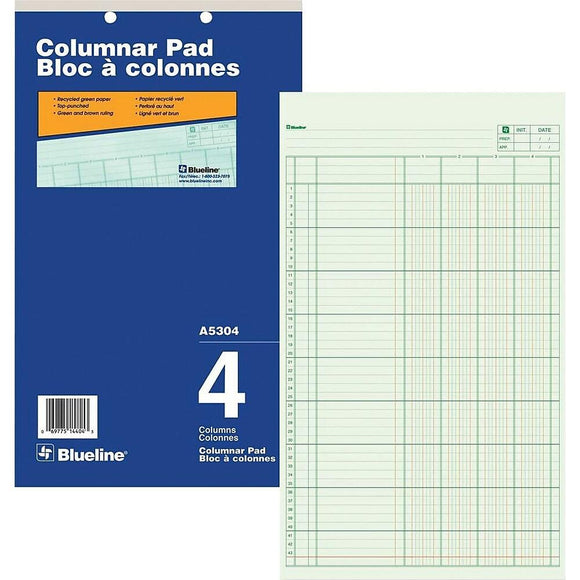 Blueline Columnar Pad, A5304, 4 Columns - Razzaks Computers - Great Products at Low Prices