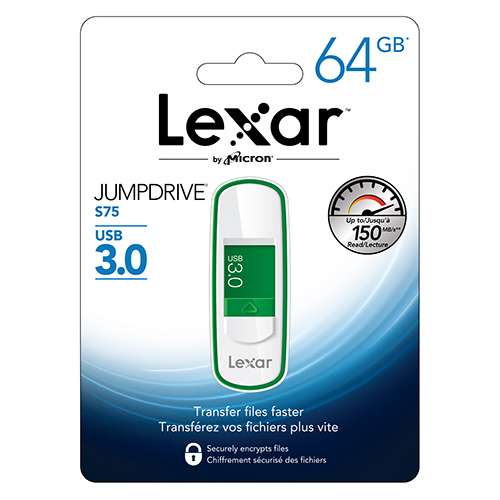 Lexar JumpDrive S75 64GB USB 3.0 Flash Drive - LJDS75-64GABNL (Green) - New