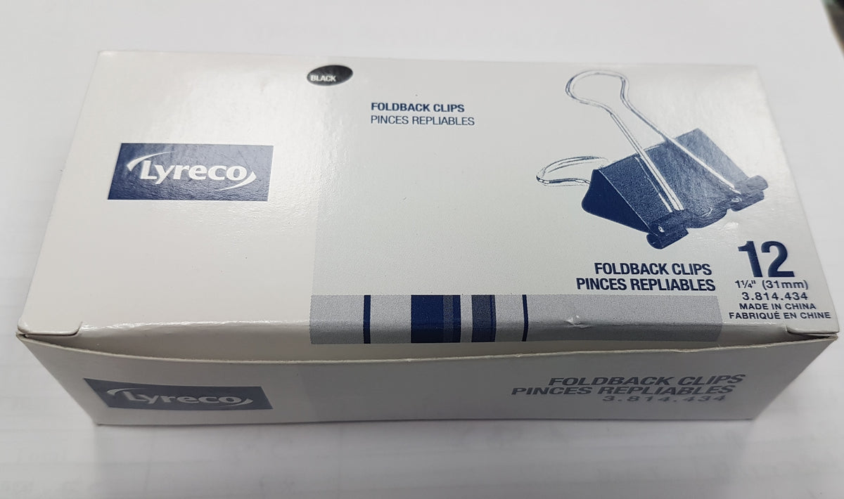 Lyreco Binder / Foldback Clips 1 1/4" (31mm) 12 Pack