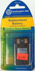 Southwestern Bell - Cordless Phone Battery - 2.4V , 1500mAH - Ni-MH