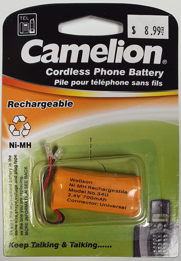Camelion - Cordless Phone Battery - 2.4V , 700mAH - Model no 34U - Universal - Ni-MH