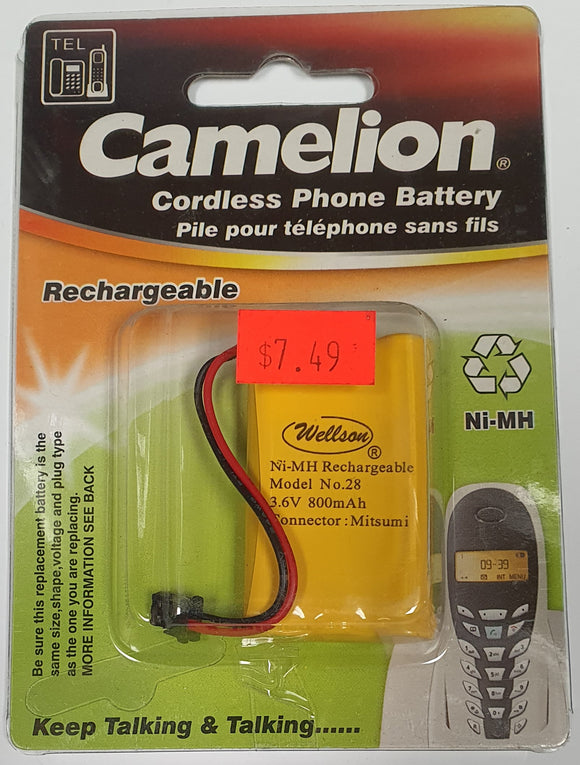 Camelion - Cordless Phone Battery - 3.6V , 800mAH - Model no 28 - mitsumi - Ni-MH