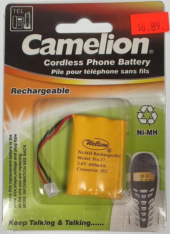 Camelion - Cordless Phone Battery - 3.6V , 600mAH - Model no 17 - JST - Ni-MH