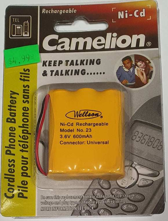 Camelion - Cordless Phone Battery - 3.6V , 600mAH - Model no 23 - Universal - Ni-Cd