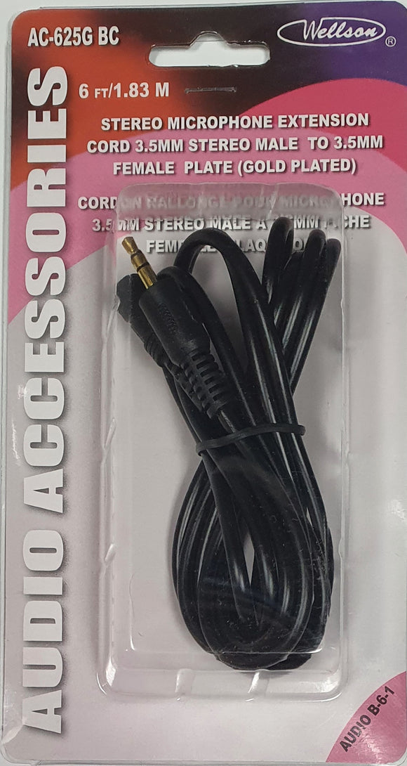 Stereo Microphone Extension Cord 3.5mm Stereo Male Plug to 3.5mm Female Plate - Model - AC-625G-BC