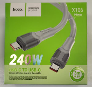 Hoco 240W USB-c to USB-C Charging and Data Sync Cable 3m for Samsung, LG, Google Pixel etc X106 - New