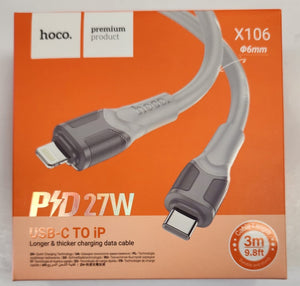 Hoco Lightning to USB-C Charging and Data Sync Cable 3m for iPhone, iPad X106 - New