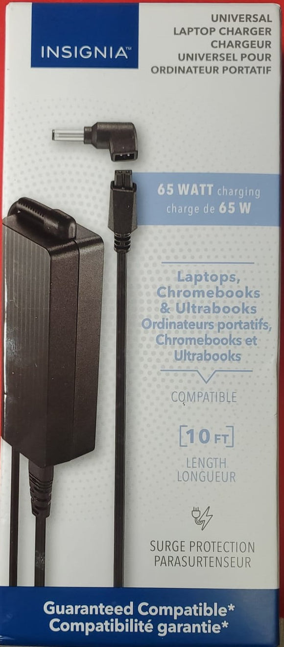 Insignia Universal Laptop Charger (NS-PWL965-C) - Black - 65W  with 9 Power Tips - New
