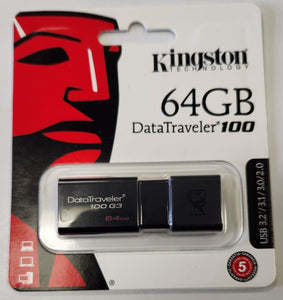 Kingston 64GB USB-A Drive DataTraveler 100 DT100G3/64GBCR USB 3.2 - New