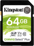 Kingston Canvas Select Plus 64GB 100MB/s SDXC Class 10 100MB/s Memory Card SDS2/64GBCR - New