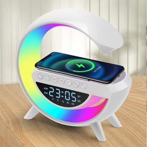 LED Wireless Phone Charger, Bluetooth Speaker, Alaram Clock, Atmosphere Night Light Al- in-One LED Table Lamp for Home and Office BT-3401 - New