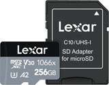 Lexar Professional 1066x 256GB microSDXC UHS-I Silver Series Memory Card, C10, U3, V30, A1, Full-HD Video, Up to 160MB/s Read, Expanded Storage for Action Cameras, Drones, High-End Smartphones and Tablets (LMS1066256G-BNANU)