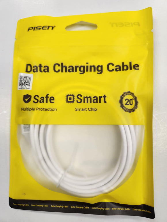 Pisen Mr. White Lightning to USB-A Data Sync and Charging Cable 2 meters for iPhone 5 to iPhone 14 - New