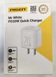 Pisen Mr White PD 3.0 20W Max Quick Fast Charger USB-C Fast Charger TS-C165 - New