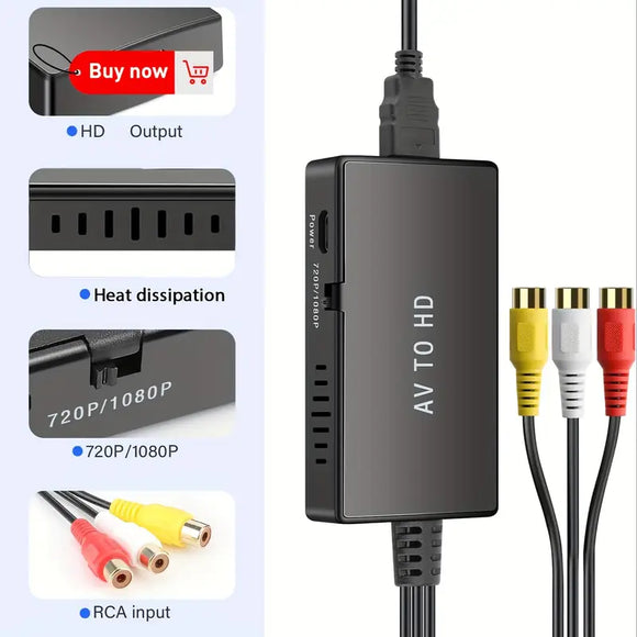 RCA AV CVBS to HDMI Adapter Full HD 1080P Video Converter Adapter for TV Black - New