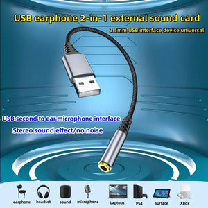 USB Audio Adapter USB External Sound Card USB To 3.5mm Jack Audio Adapter With 3.5mm Headphone And Microphone Jack For Windows, Mac, Linux, PC, Laptops, PS4, Desktop Computer  - 11 inches/0.3m