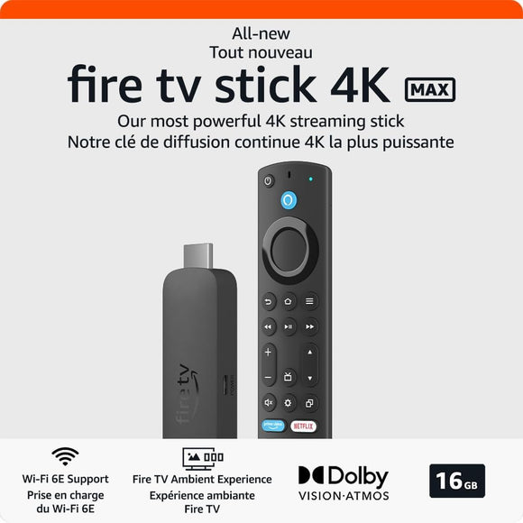 All-new Amazon Fire TV Stick 4K Max streaming device, supports Wi-Fi 6E, Ambient Experience, free & live TV without cable or satellite - Brand New