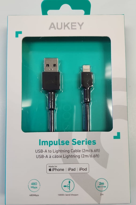 Aukey Impulse Series USB-A to Lightning Cable Certified and breaded for iPhone, iPad, iPod - Model CB-AL05 6.6ft/2 meter