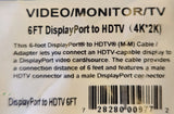 DisplayPort to HDMI 4K*2K Male to Male 6 feet Cable Black - New