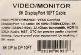 DisplayPort to DisplayPort Cable, 20-pin DP to DP, 8K VESA Certified HDTV Resolution, 10 Feet, Black - New