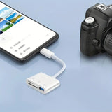 iPhone iPad Lightning Adapter Card Reader and Data Transfer from iPhone or iPad to SD / MicroSD / USB Drives 3-in-1