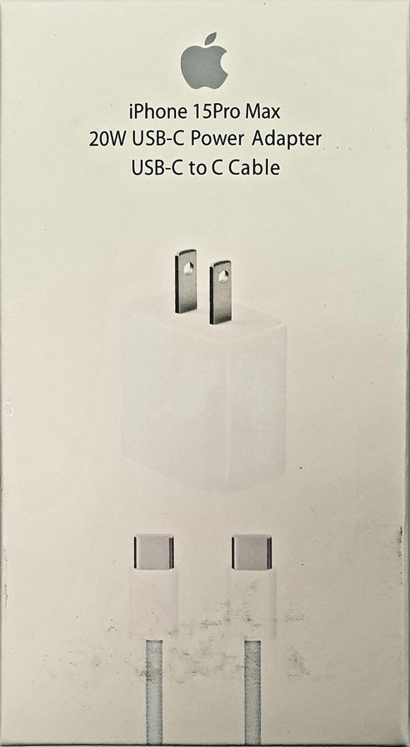 iPhone 15 / 15 Pro Max 20W Type-C USB-C Wall Power Adapter - 60W USB-C to USB-C Charge Cable