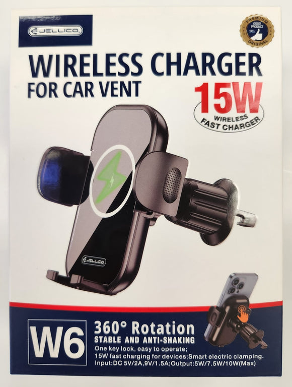 Jellico Fast Wireless Phone Charger and Phone Holder for Car AC Vent 15W W6 - New