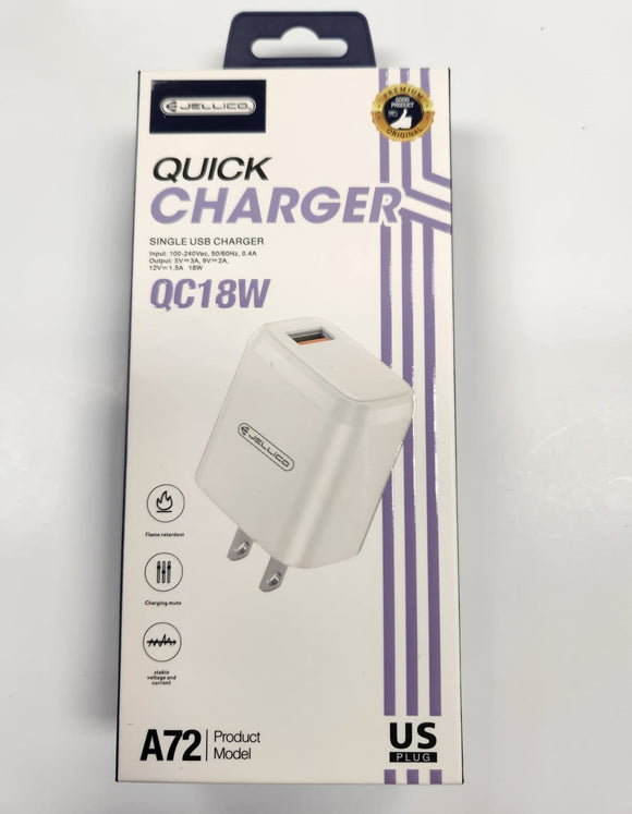 Jellico USB Quick Charger QC 18W Maximum Wall Adapter Quick Charger 3.0 A72 - New