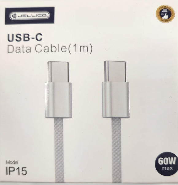 Jellico USB-C to USB-C Type-C to Type-C for iPhone 15 Fast Charging and Sync Cable 60W 1-meter Model IP15
