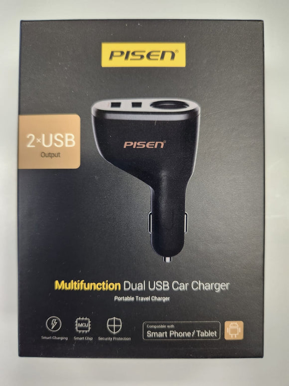 Pisen Multifunction Cigarette Lighter Adapter Dual USB Car Charger with 1 Cigarette Lighter Input TS-C086