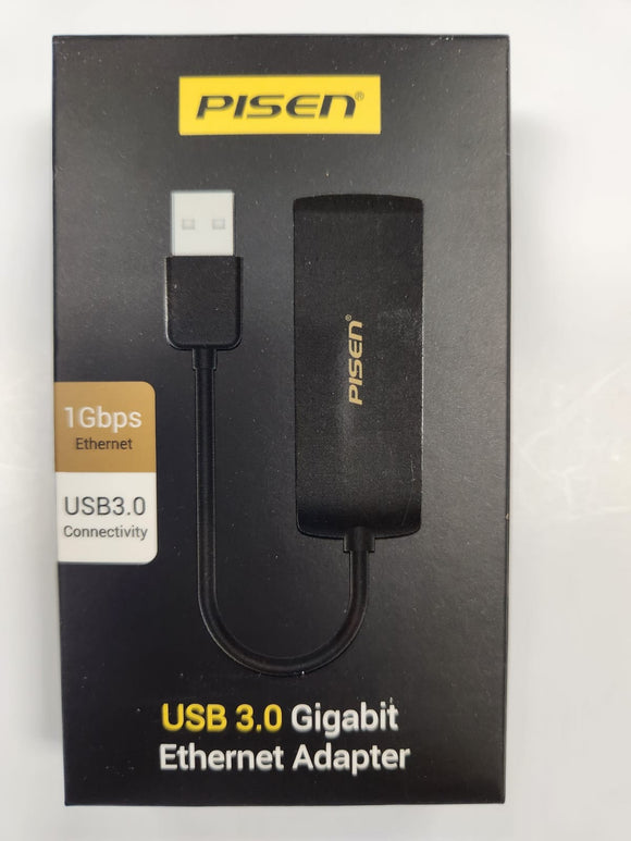 Pisen USB 3.0 to Ethernet RJ45 Gigabit LAN Adapter  Black - New