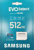 Samsung EVO Select 512 GB Micro SDXC UHS-I Class10 A2 V30 4K UHD Memory Card for Smartphones Tablet