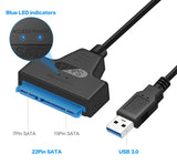 USB-A 3.0 to 2.5" SATA-3 22-pin to connect Hard Drive, SSD Adapter for PCs, Laptop, TV, Android - New