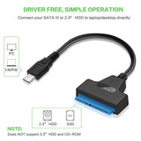 USB-C to 2.5" SATA-3 22-pin to connect Hard Drive, SSD Adapter for PCs, Laptop, TV, Android - New