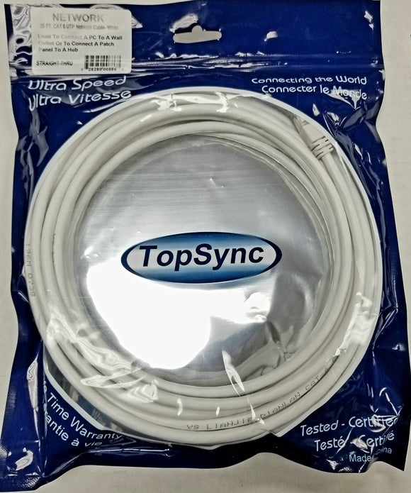 TopSync CAT-6 UTP Ethernet LAN Network Cable White - 25ft
