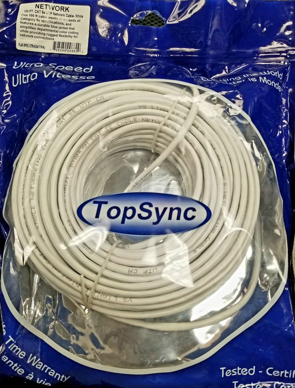 TopSync Ethernet LAN CAT-6 UTP Network Cable White -100 ft/30.5m