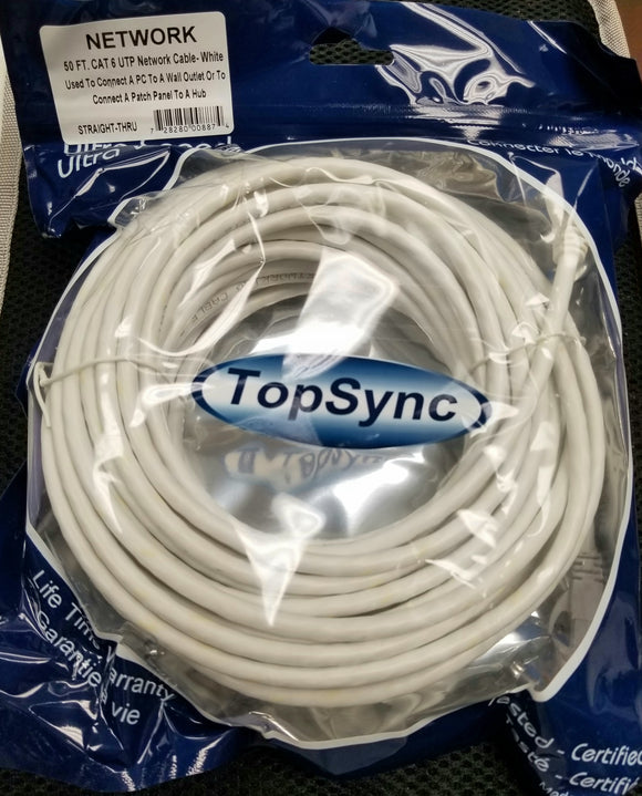 TopSync Ethernet LAN CAT-6 UTP Network Cable White - 50ft / 15m