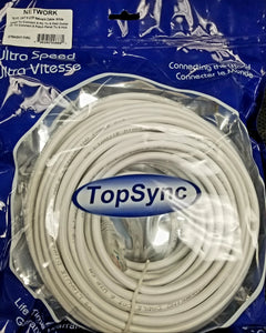 TopSync Ethernet LAN CAT-6 UTP Network Cable White 75ft/22.5m