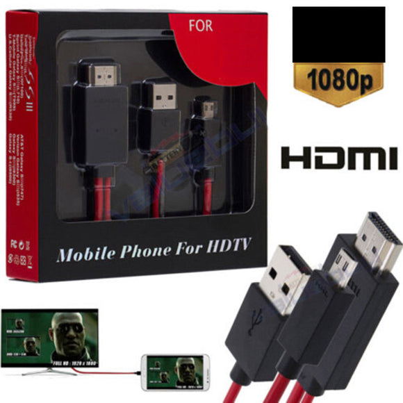 Micro USB  to HDMI, 2-meter MHL Cable for Samsung S3, S4, S5, Note 2, Note 3 - Red - BRAND NEW - Razzaks Computers - Great Products at Low Prices
