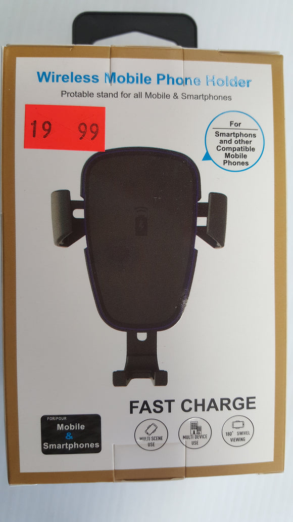 Wireless Cellphone Charger and Phone Holder for Car AC Vent - Fast QI Compliant - Black - Razzaks Computers - Great Products at Low Prices