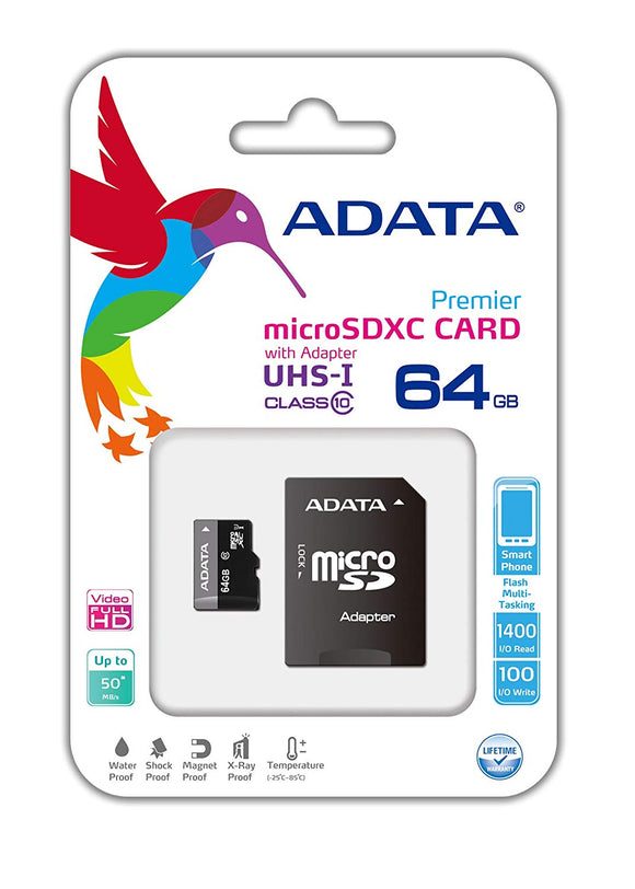ADATA Premier 64 GB micro SDHC/SDXC UHS-I U1 Memory Card with One Adapter New - Razzaks Computers - Great Products at Low Prices
