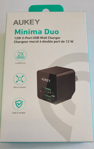 Aukey Minima Duo 12W 2-Port USB Wall Charger 12W Maximum Wall Adapter - New