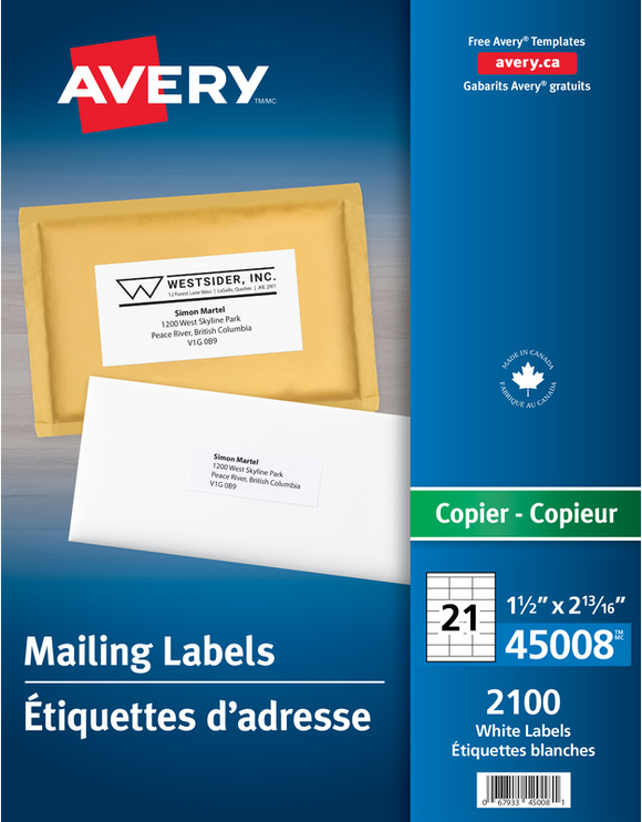 Avery® White Mailing Address Labels for Copiers, White - 2-13/16 x 1-1/2