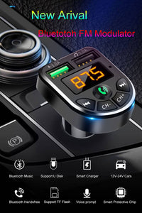 Bluetooth FM Transmitter with 2 USB Ports, 5V 3.1A, 1.0A car Charger, Wireless hands-free calling - New