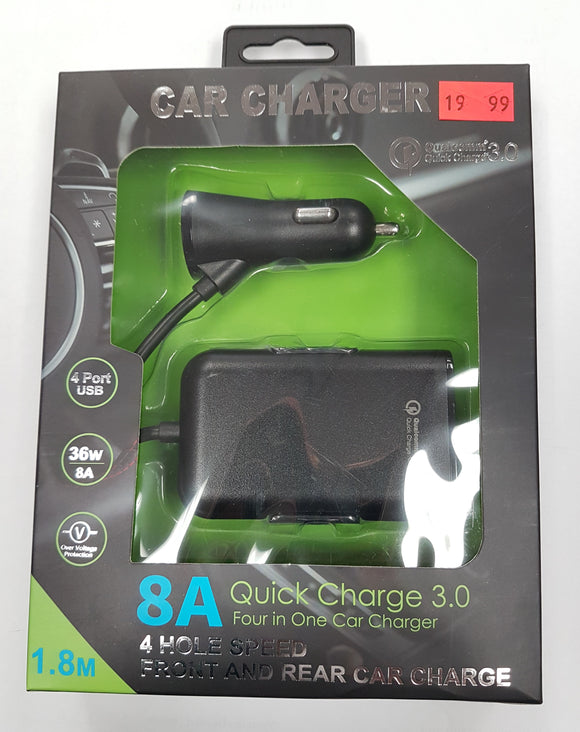 Car Cellphone Charger with 4 USB Ports Quick Charger 3.0 8A 36w - Black - Razzaks Computers - Great Products at Low Prices